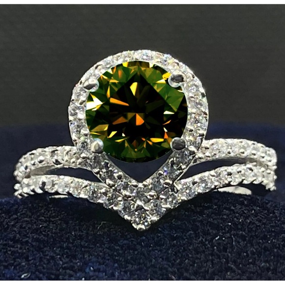 3.26 Ct Vvs =:  Brown White Moissanite Diamond Silver Engagement RING Size 7 - Picture 5 of 6